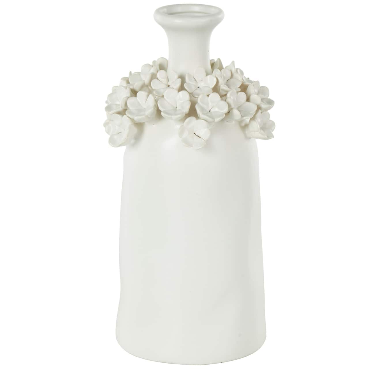 12" White Floral Narrow Opening Ceramic Decorative Vase